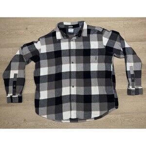 Columbia Button Up Shirt Mens XL Grey Black Plaid Flannel Cotton Long Sleeve